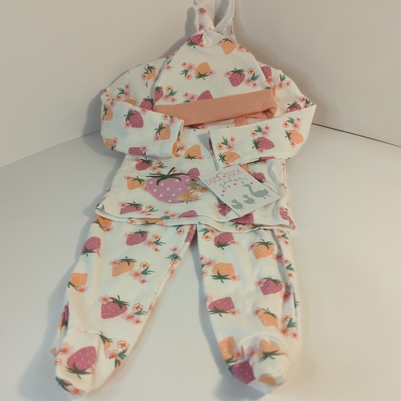 Duck Duck Goose 3 Piece Outfit Girls 3-6 Months Hat Shirt Pants NWT - Picture 1 of 7